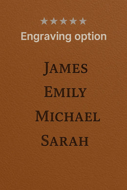 Engraving option with names on full-grain vegetable tanned leather for personalized leather products