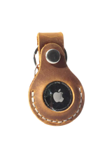 Brown leather case with Apple logo on a white background 
