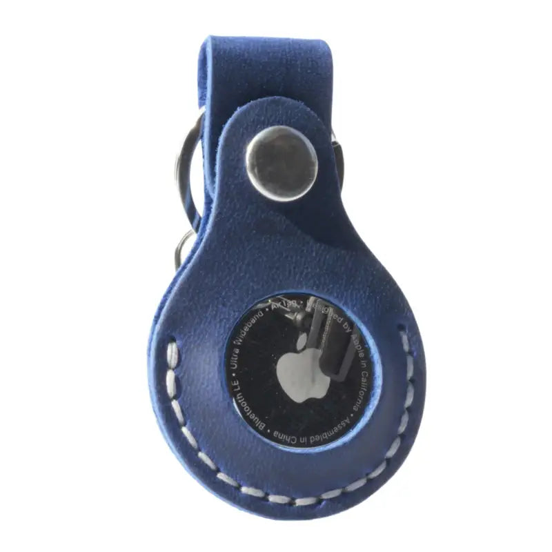Blue leather AirTag holder for secure and stylish protection in genuine leather design