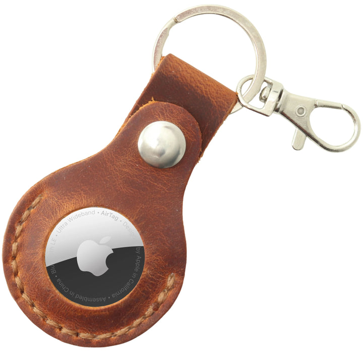 Leather AirTag Holder Keychain v1.0 — Camel