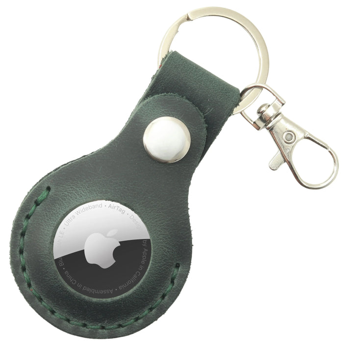 Leather AirTag Holder Keychain v1.0 — Green