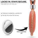 Wooden product with metallic component labeled 'Locks in. Stays secure.' on a white background. 
