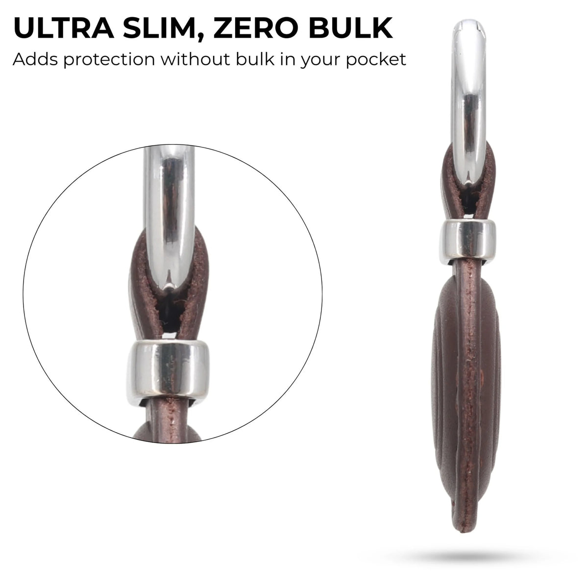 Ultra slim earring with wooden design and metal components on a white background 