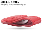 Red slipper with a white object inside, labeled 'Lock-In Design' on a white background. 