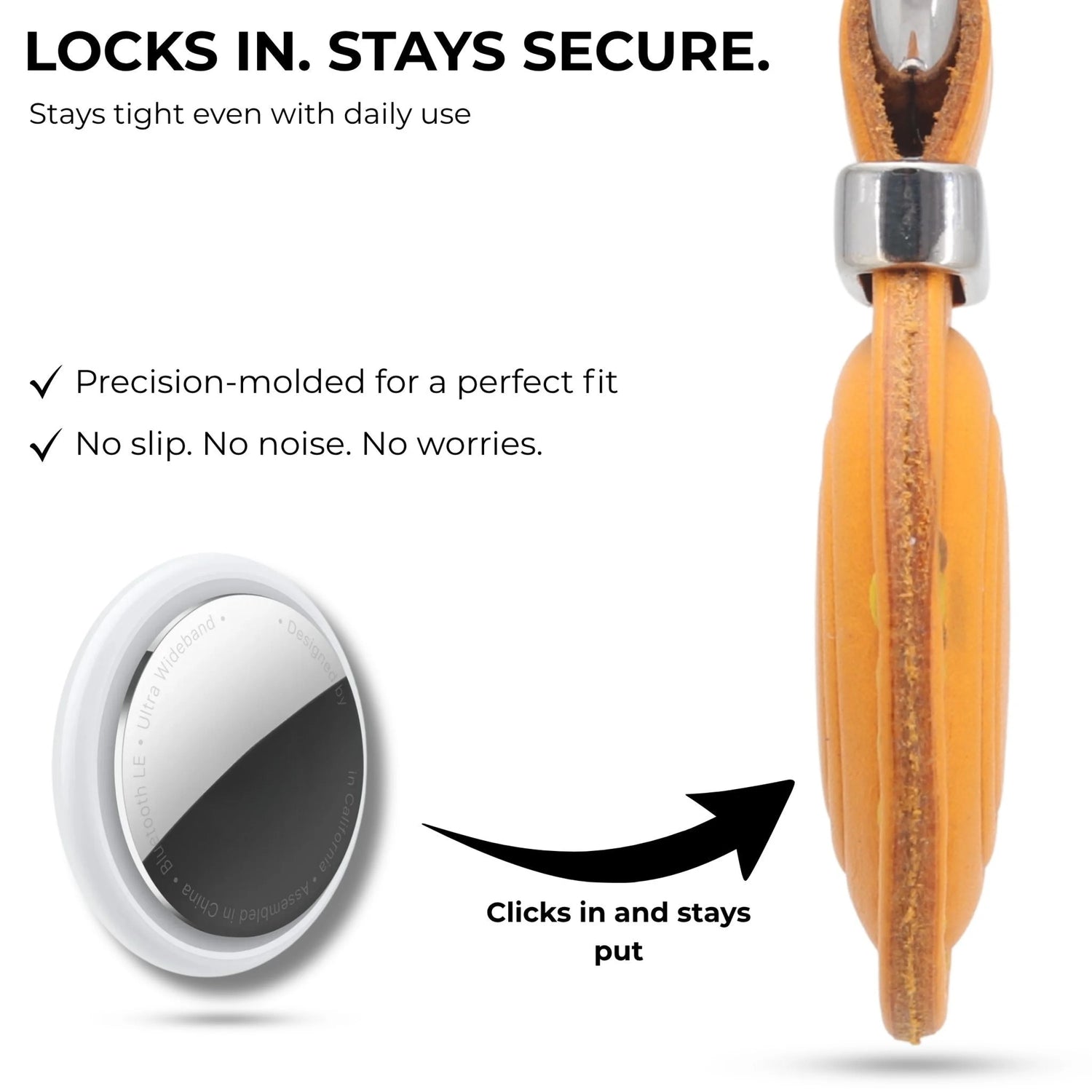 Close-up of a wooden keychain with a metal component, highlighting its secure fit.