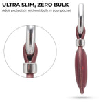 Ultra slim product with red and silver design on a white background 