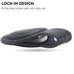 AirTag in a protective case with text about lock-in design on a white background 
