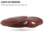 Brown leather case with AirTag holder on a white background 
