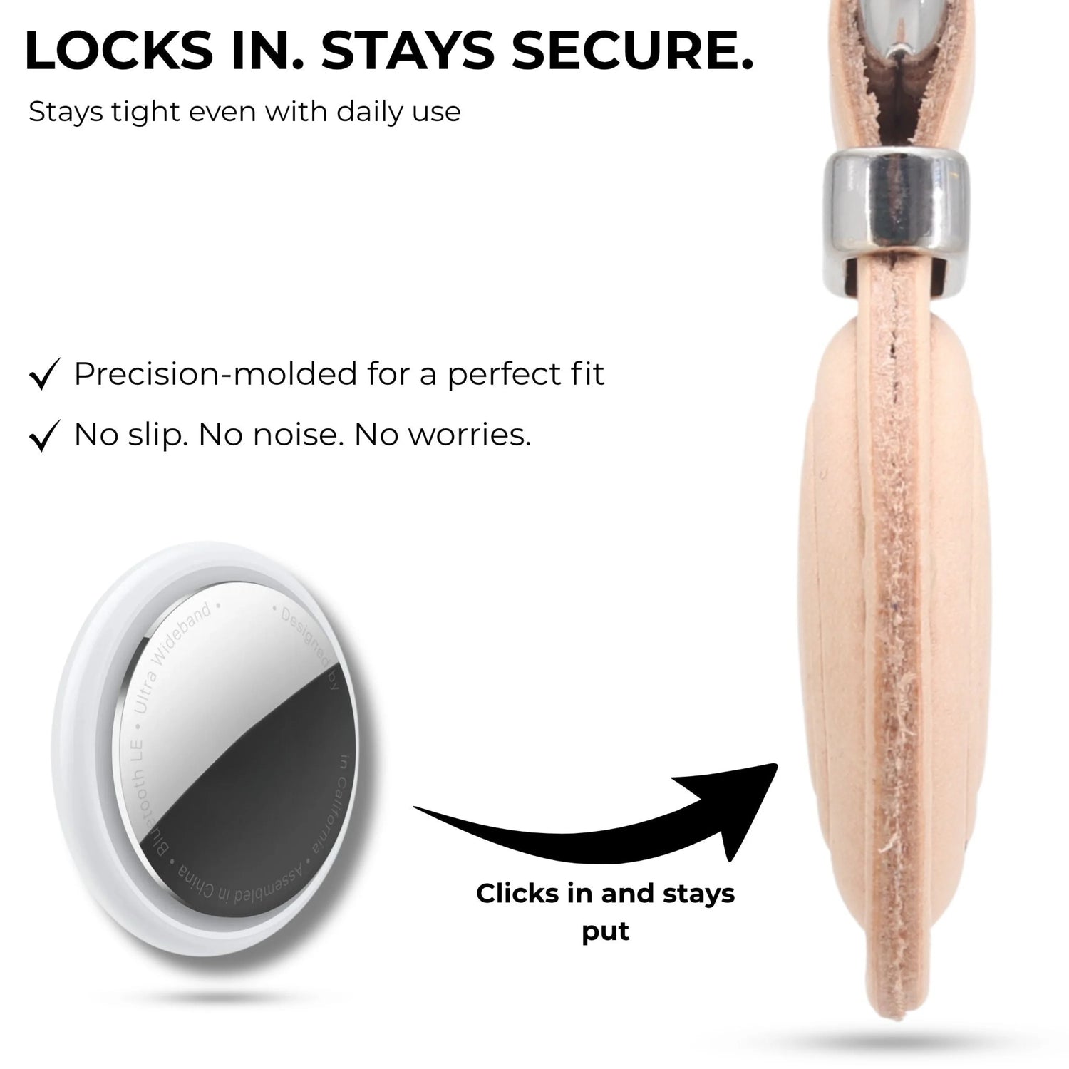 Product with lock mechanism labeled 'Locks in. Stays secure.' on a white background.