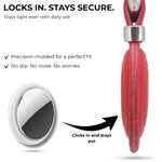 Red phone case with a white lock mechanism on a white background, featuring text about security and fit. 