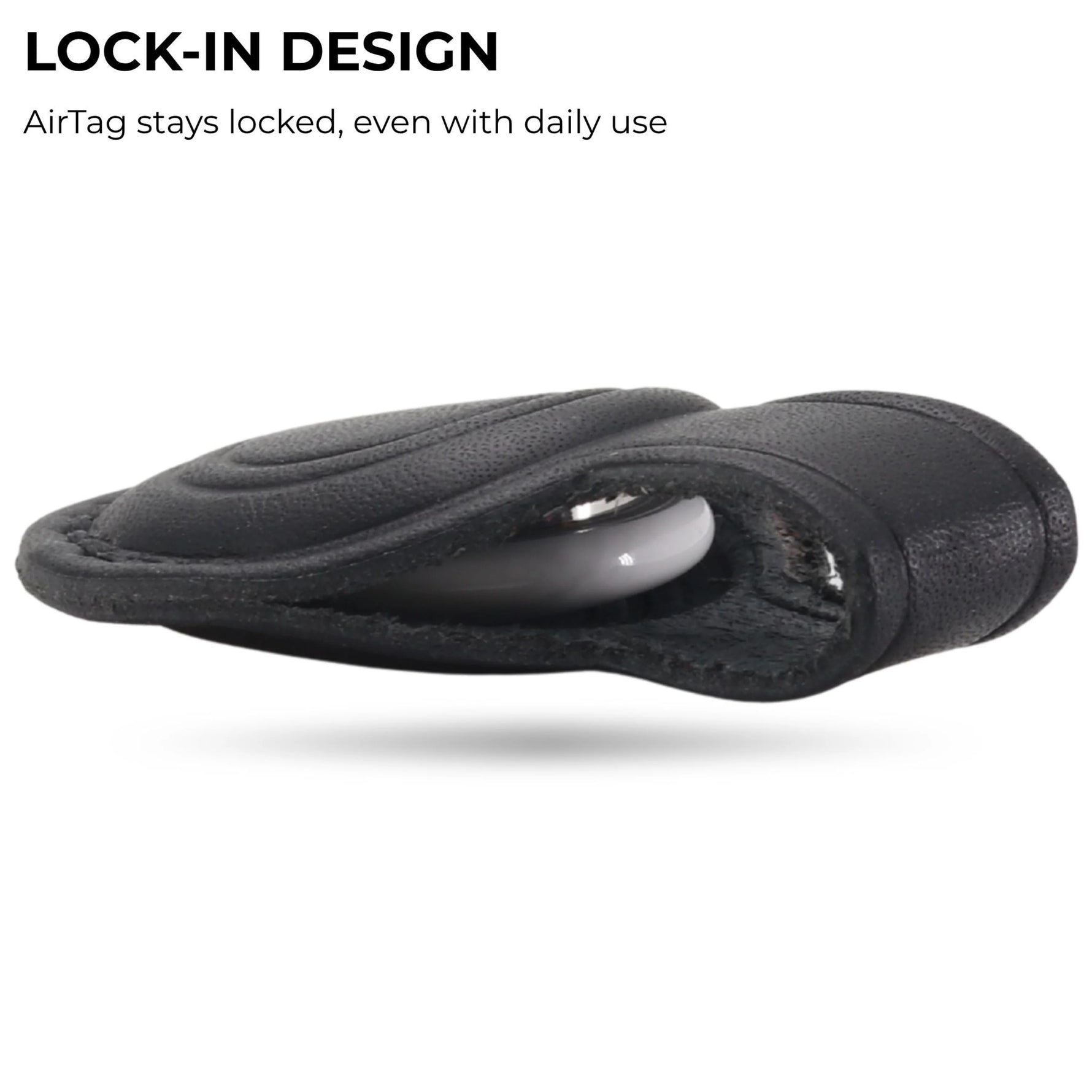 Black case with a white object inside, labeled 'Lock-In Design' on a white background. 