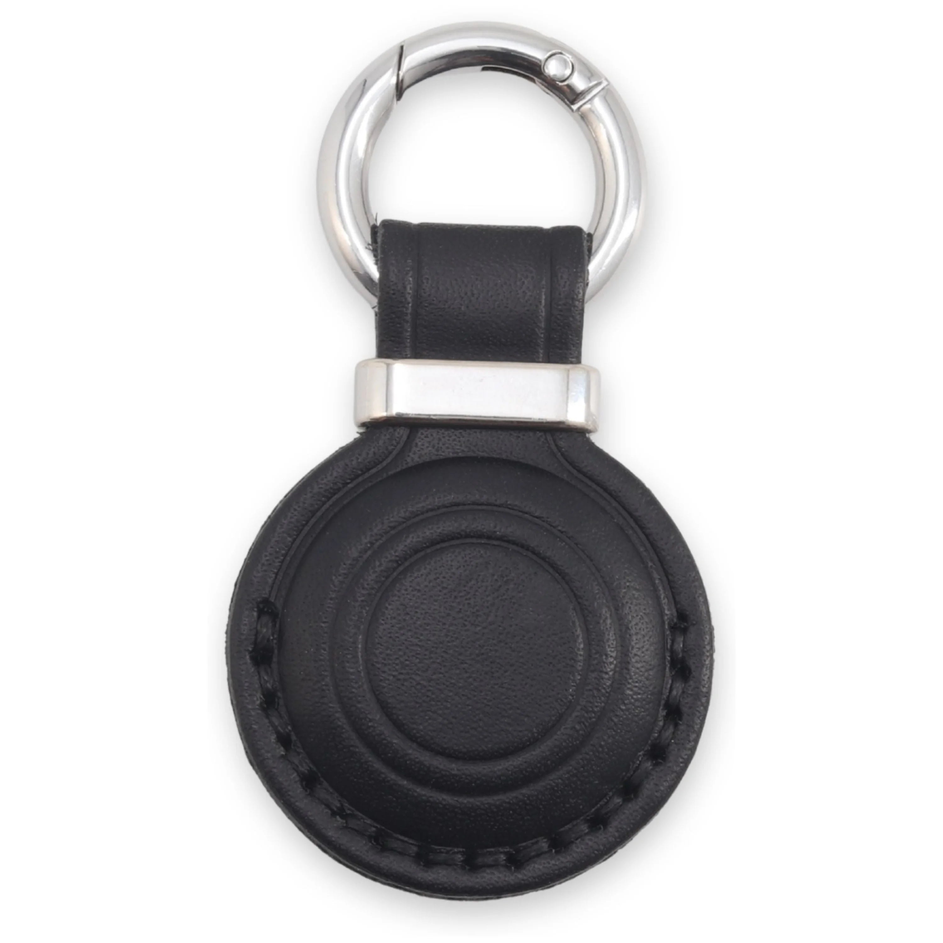 Black leather key fob with silver ring on a white background #Black