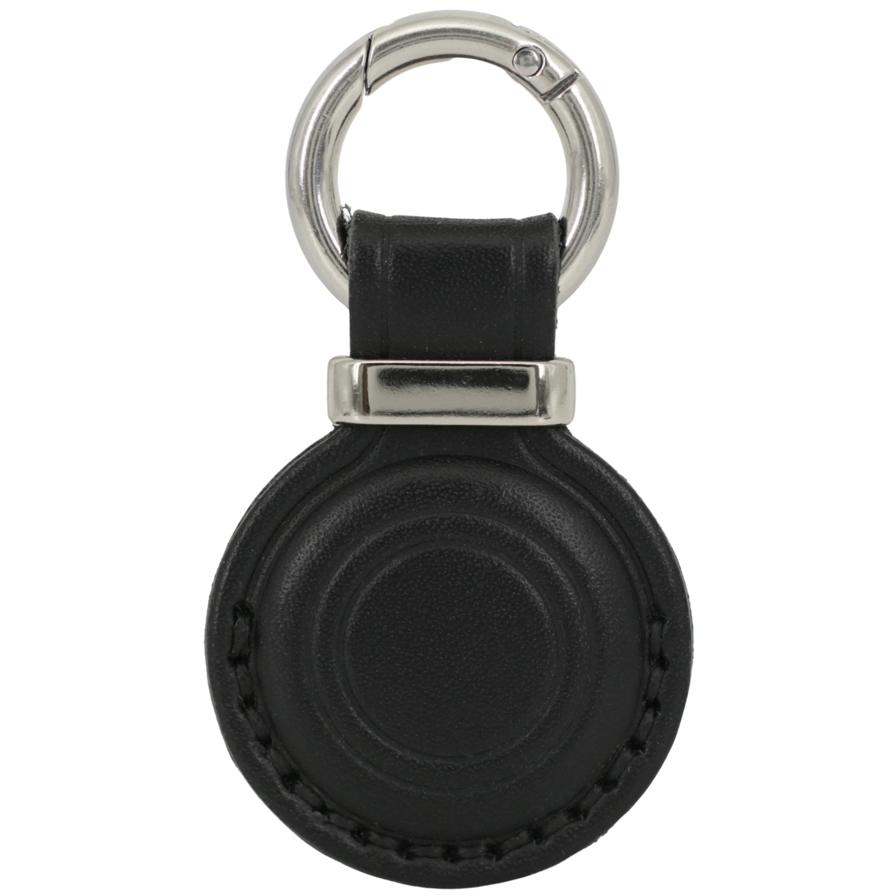 Black leather key fob with silver ring on a white background #Black