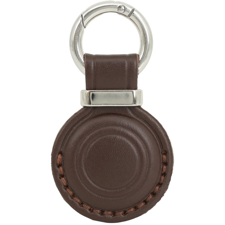 Dark brown leather AirTag holder keychain v3.0 with steel ring #Dark-Brown