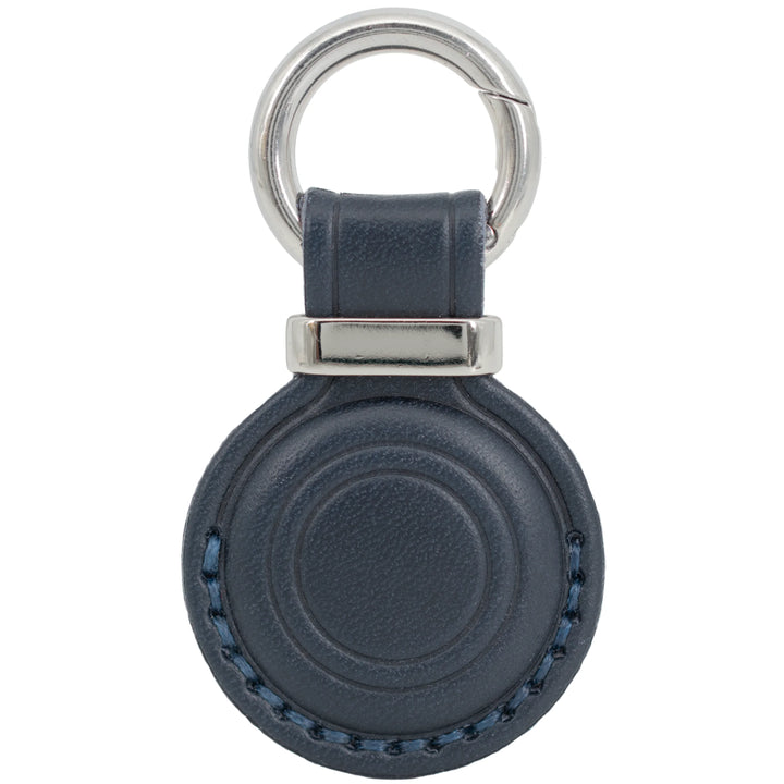 Leather AirTag Holder Keychain v3.0 — Navy Blue
