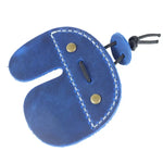 Blue leather archery finger tab for comfortable shooting and archery equipment use 