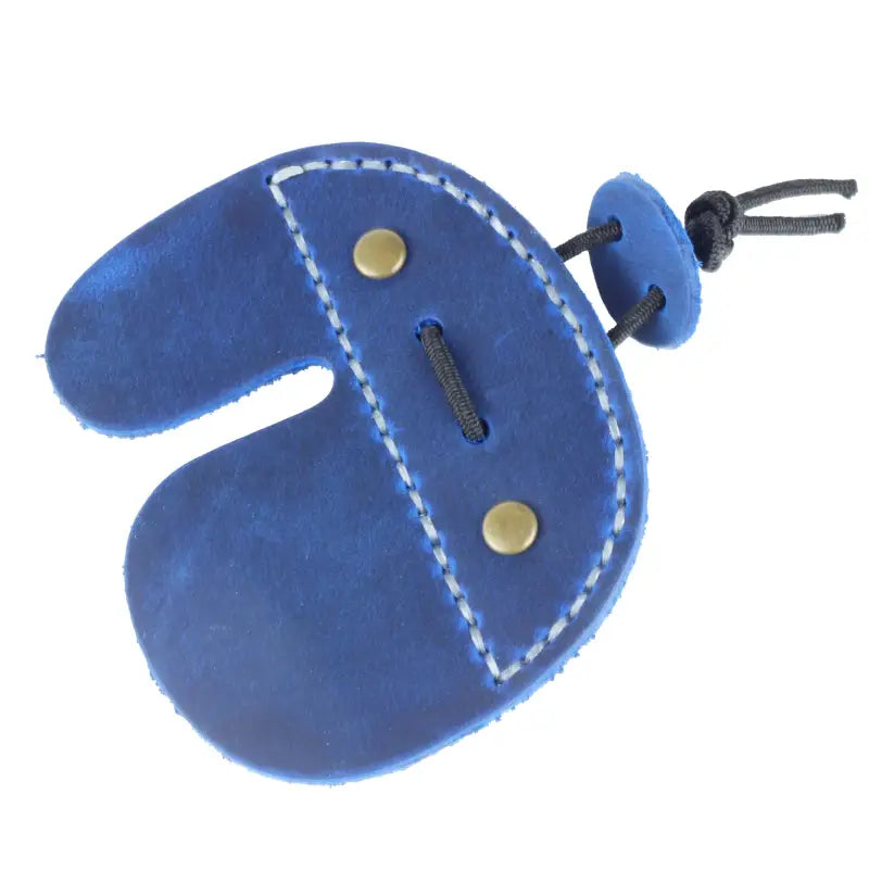 Blue leather archery finger tab for comfortable shooting and archery equipment use 