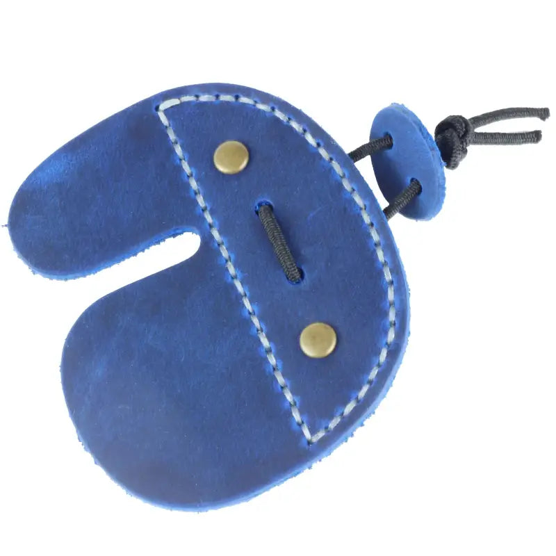 Blue leather archery finger tab for precision and comfort in archery equipment