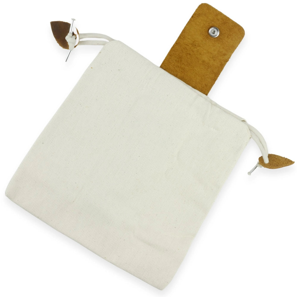 Beige pouch with a brown handle on a white background 