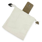 Beige pouch with a brown handle on a white background 