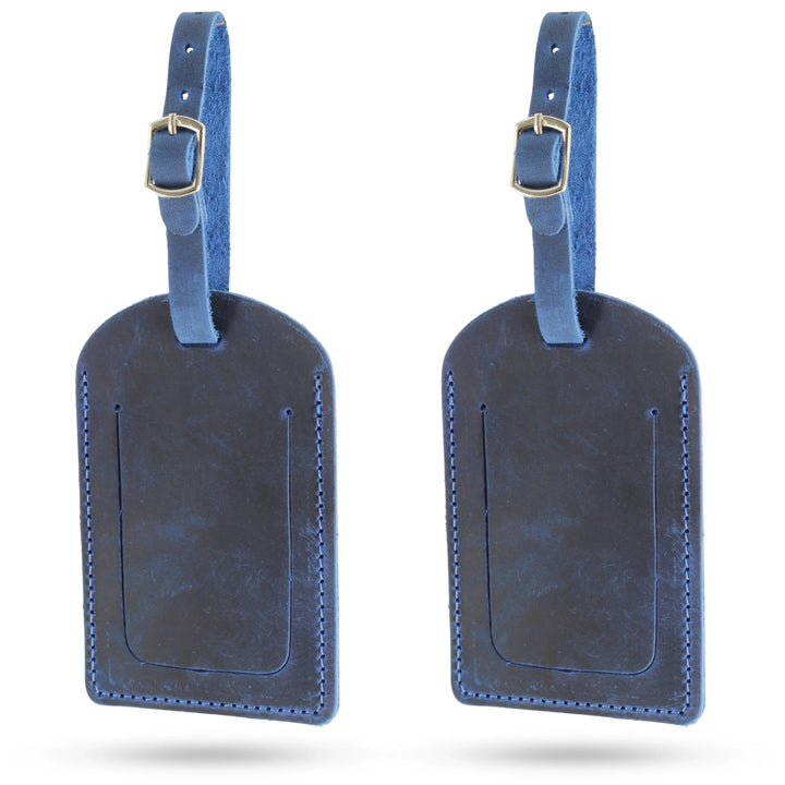 Leather Luggage Tag — Blue 2 Pack
