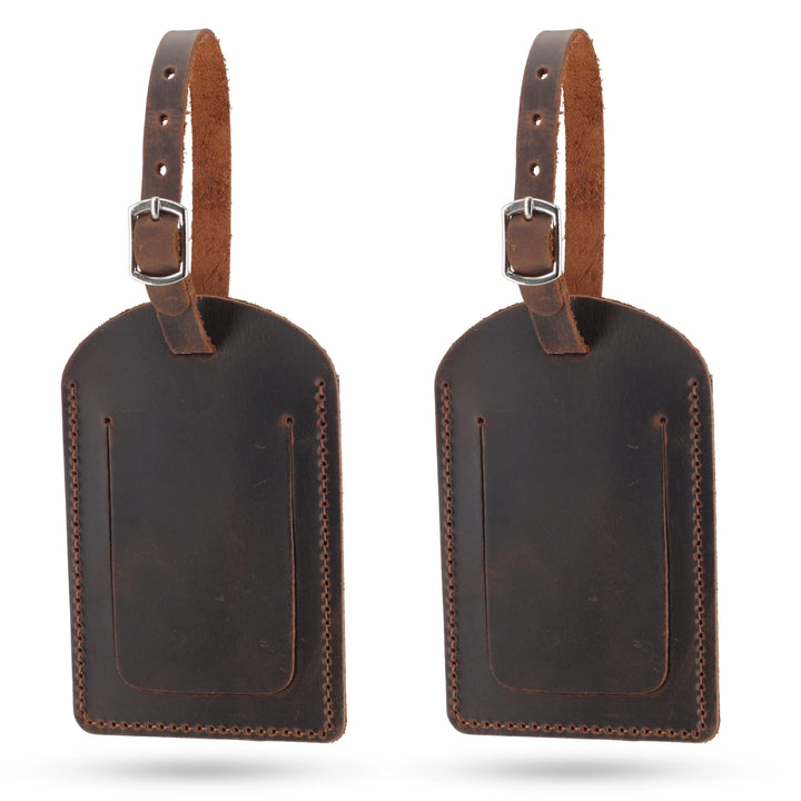 Tan leather luggage tags, 2-pack with privacy cover #Tan-2-Pack