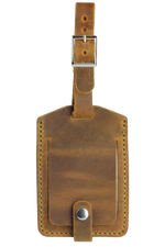 Two brown leather luggage tags made of full-grain leather for stylish bag tags 1 