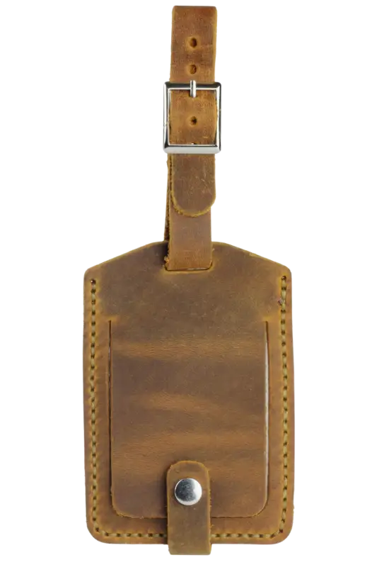 Two brown leather luggage tags made of full-grain leather for stylish bag tags 1 #Camel