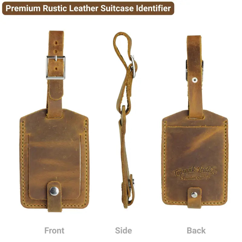 Rustic leather luggage tag made from full-grain leather for stylish bag tags 