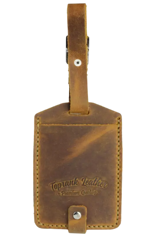Two brown leather luggage tags made of full-grain leather for stylish bag tags 2 