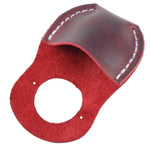 Full-grain red leather thumb protector, perfect for sculpting and woodworking projects.