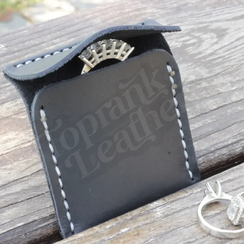 Black leather ring pouch in Leather Wedding Ring Case for elegant jewelry storage