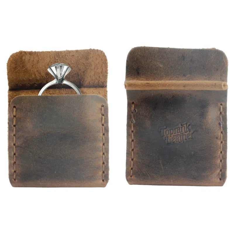 Leather wedding ring case with ring inside, perfect wedding ring box or leather wedding ring display #Tan
