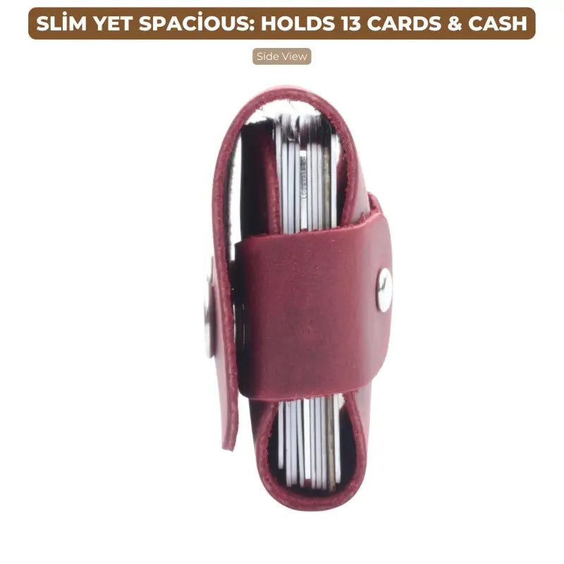 Burgundy leather card holder for minimalist leather card holder wallet with sleek design 