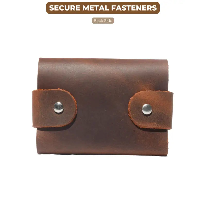 Brown leather cardholder wallet with metal fasteners, stylish leather card holder accessory 
