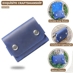 Blue leather card holder wallet with snap closure, stylish leather cardholder accessory 