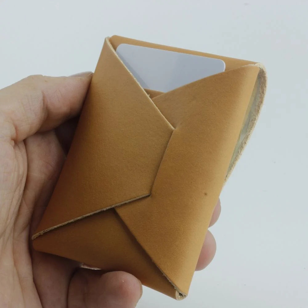 Tan leather card holder from Origa Elite, a stylish handmade leather wallet