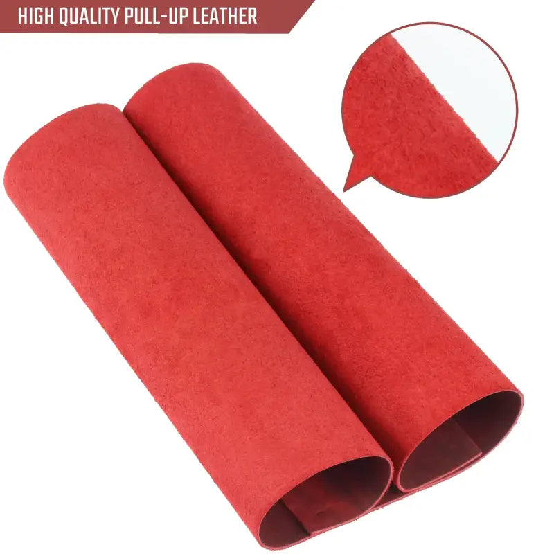 Red pull-up leather rolls for crafting, tooling leather, and veg tan leather projects 