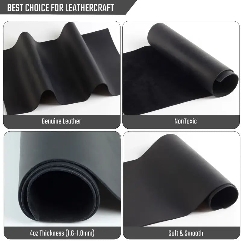 Black leather samples showcasing Full-Grain Genuine Leather Sheets for Crafts and Tooling 