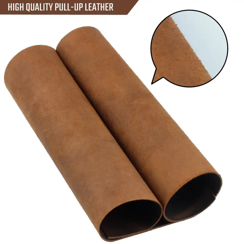 Two rolls of brown Full-Grain Veg Tan Leather Sheets for crafts and tooling