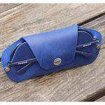 Blue leather eyeglass case for sunglasses, perfect slim leather case for everyday use