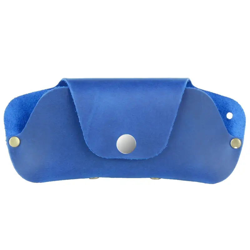 Blue leather eyeglass and sunglasses case, slim leather eyeglass case for travel 