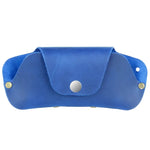 Blue leather eyeglass and sunglasses case, slim leather eyeglass case for travel 