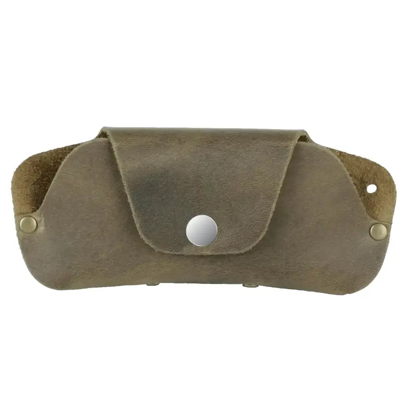 Brown leather eyeglass case with snap closure, slim leather sunglasses case for stylish protection 