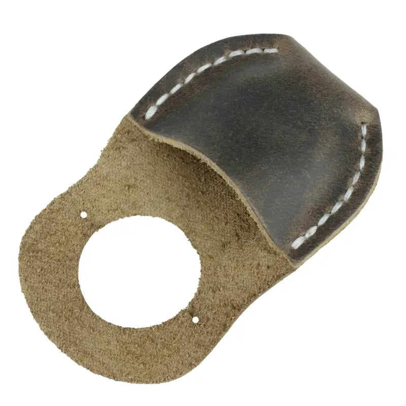 Handmade sand leather thumb guard with a snug ergonomic fit for enhanced control in carving.