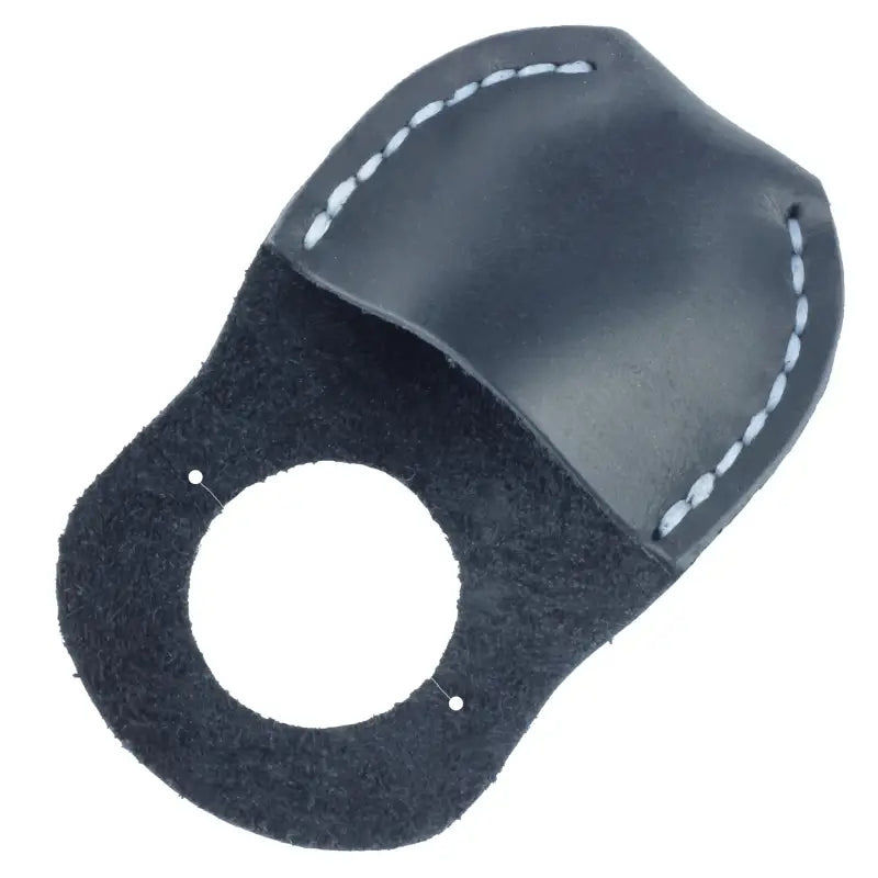 Hand-stitched black leather thumb guard, offering superior protection while carving.