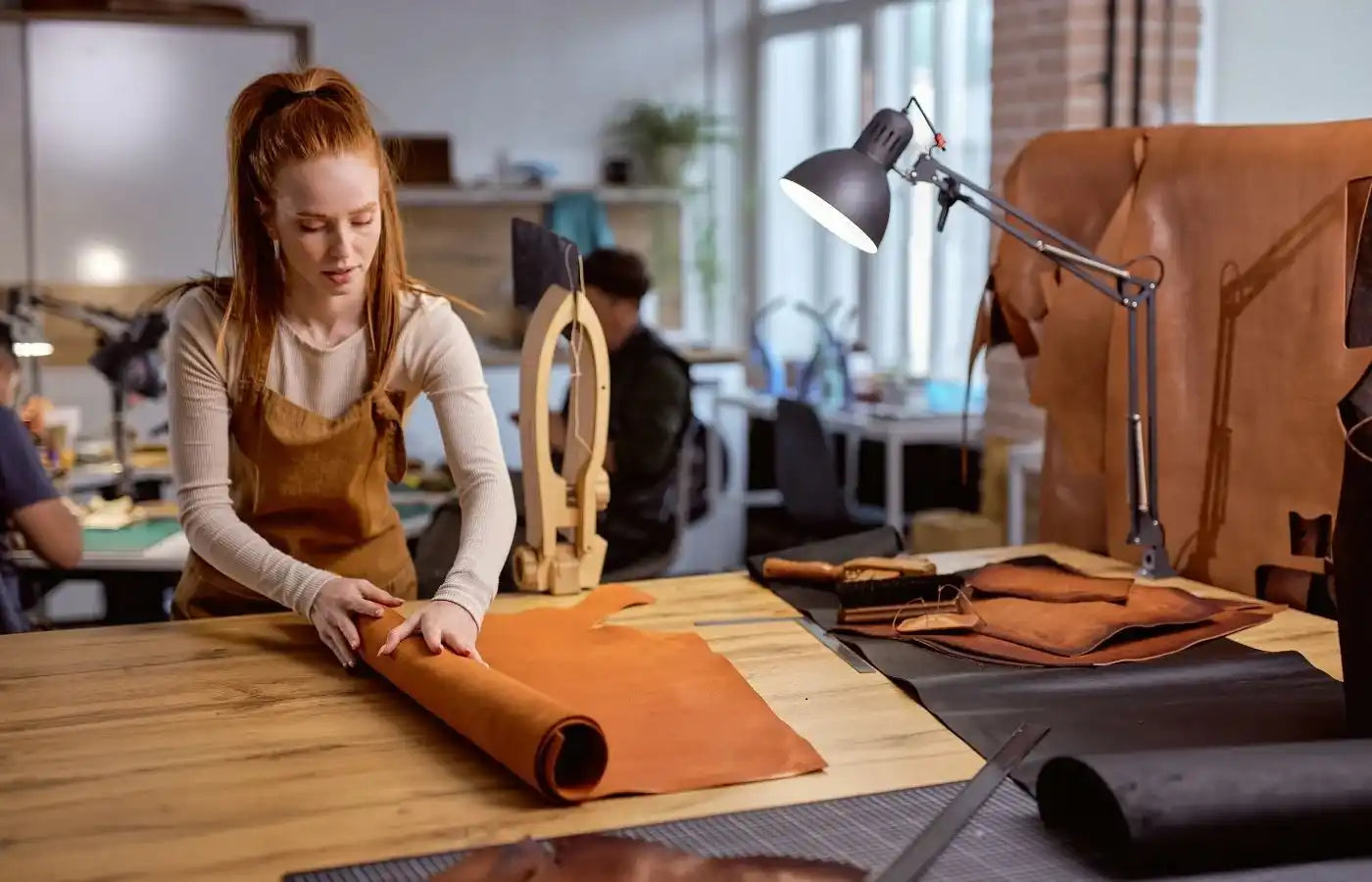 Rolled brown leather.