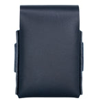 A dark navy blue leather pouch or belt clip shown flat against a solid white background. 