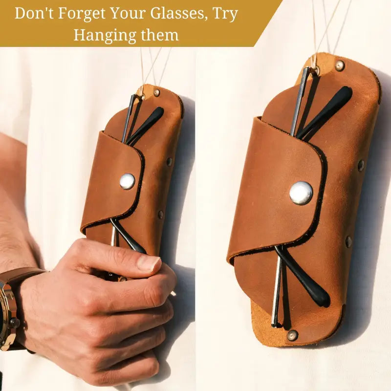 Brown leather eyeglass case in a stylish Slim Leather Eyeglass and Sunglasses Case