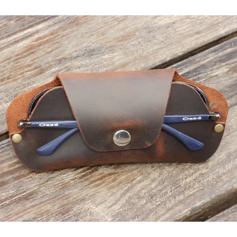 Brown leather eyeglass case, perfect for storing sunglasses or slim eyeglasses safely